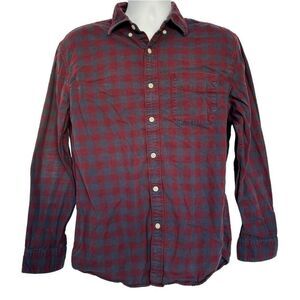 American Eagle Outfitters Red and Blue Plaid Casual Button Down Shirt